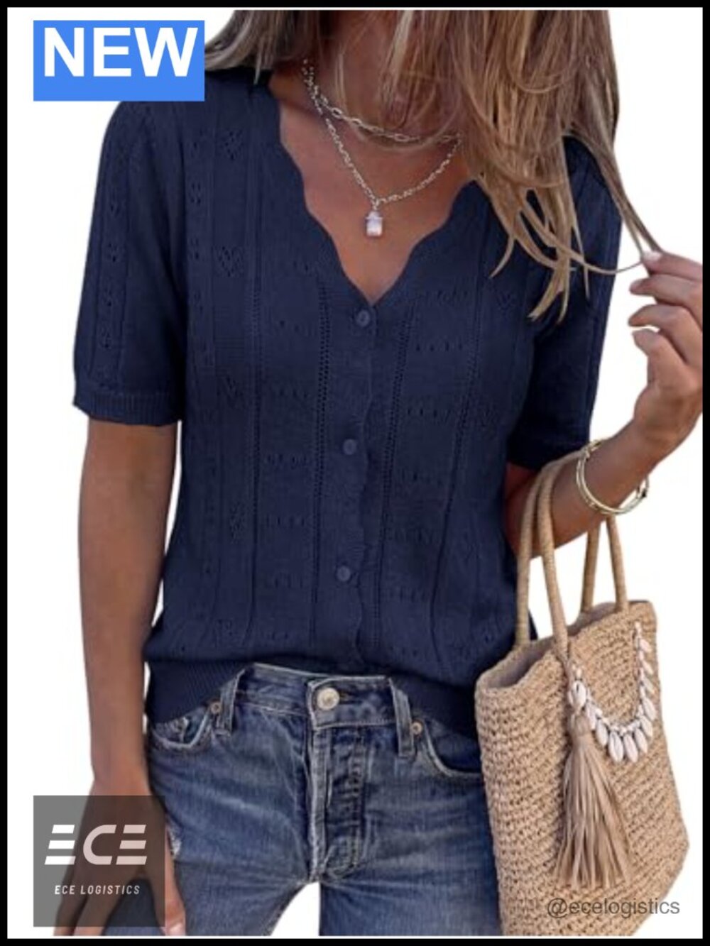 Crochet Knit Short Sleeve Button Down Cardigan Sweater
